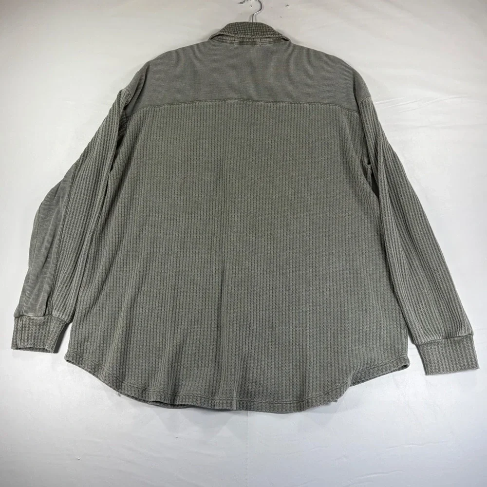 Briggs Womens XL Sage Green Waffle Knit Shacket Mixed Media Button Down Shirt